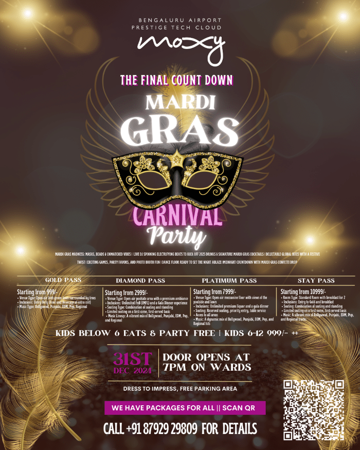 Moxy Bengaluru Airport brings the biggest Mardi Gras Carnival Party to